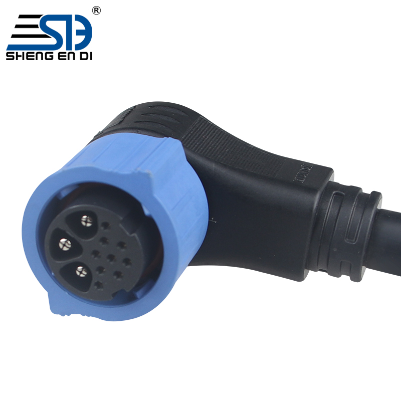 新能源儲能連接器3+9公彎頭30A鎖扣式藍色大電流連接器IP67防水插頭